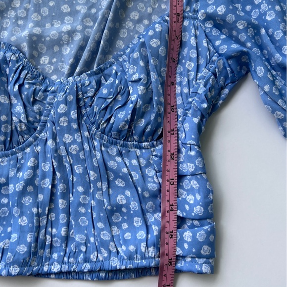 Blue Floral Peplum Blouse with Sweetheart Neckline Small Size Aka Corset Draped - Picture 10 of 13